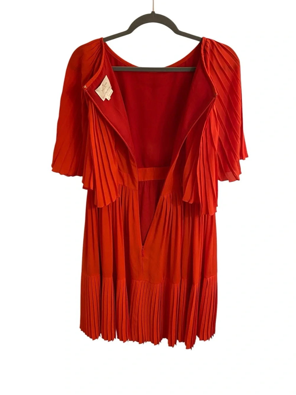 KATE SPADE PERSIMMON ORANGE RED PLEATED CAPE RUFFLE DRESS SIZE 6 VIBRANT DRESS